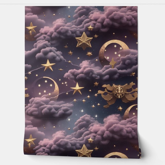 Wallpaper - Smoky Plum Celestial Moon Design Tapete (Abrollen)