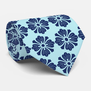 Wallstreet Hibiskus Foulard Aqua & Navy Zweiseitig Krawatte