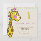 Wally the Giraffe 1. Geburtstag Party Einladungen (Rückseite)