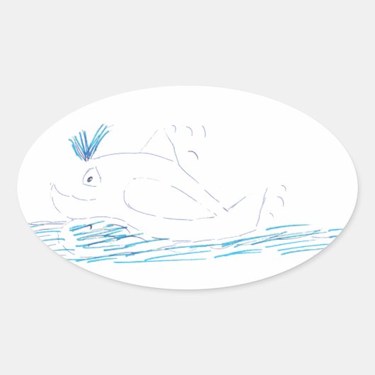 Wally Whale Oval Sticker (Vorderseite)