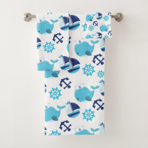 Walmuster, Niedliche Wale, Blauwale Badhandtuch Set