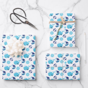 Walmuster, Niedliche Wale, Blauwale Geschenkpapier Set