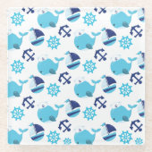 Walmuster, Niedliche Wale, Blauwale Glasuntersetzer (Vorderseite)