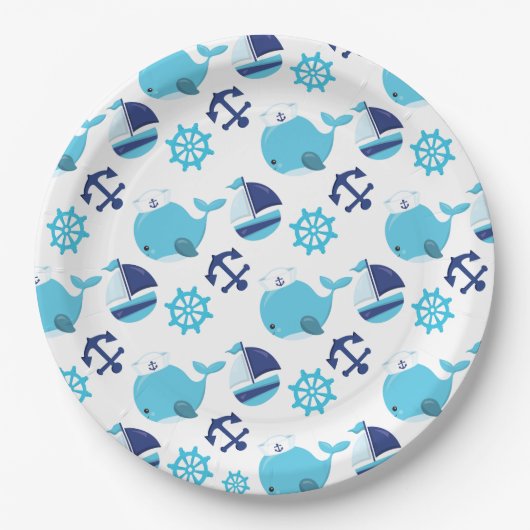 Walmuster, Niedliche Wale, Blauwale Pappteller (Vorderseite)