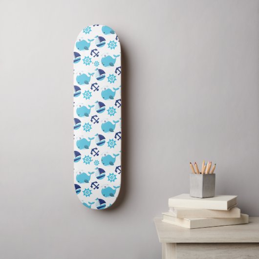 Walmuster, Niedliche Wale, Blauwale Skateboard (Wandkunst)