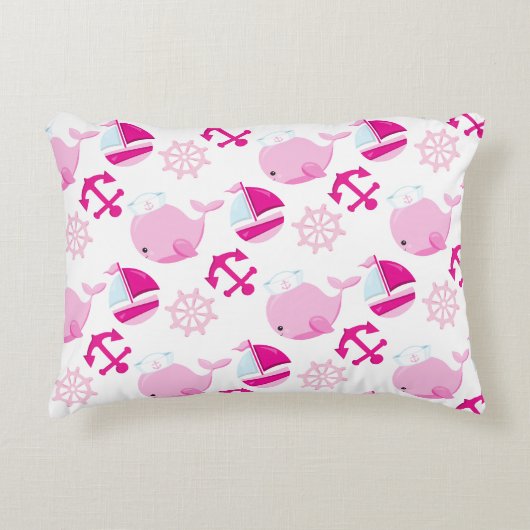 Walmuster, Niedliche Wale, rosa Wale Dekokissen (Vorderseite)