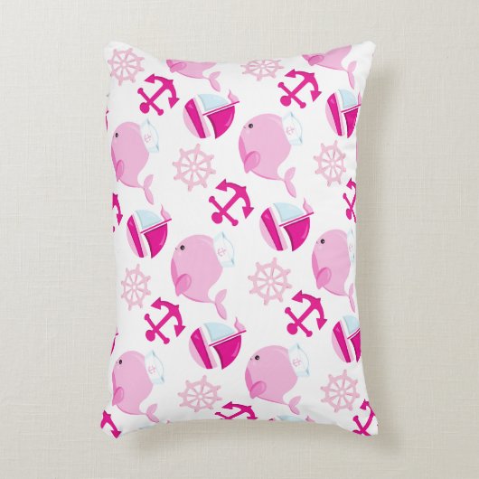 Walmuster, Niedliche Wale, rosa Wale Dekokissen (Vorderseite(Vertikal))