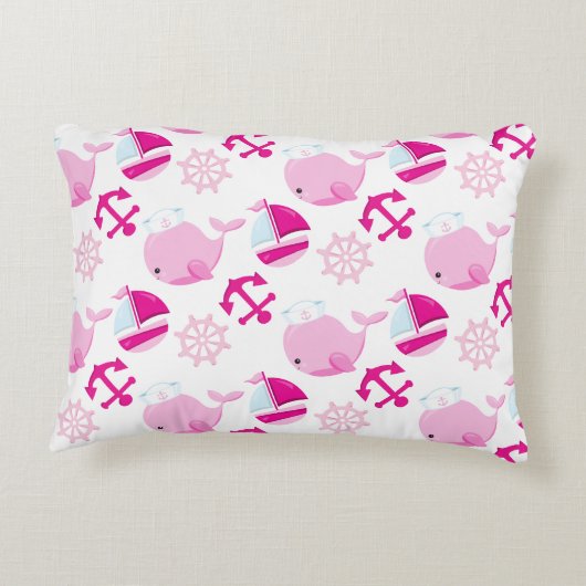 Walmuster, Niedliche Wale, rosa Wale Dekokissen (Rückseite)
