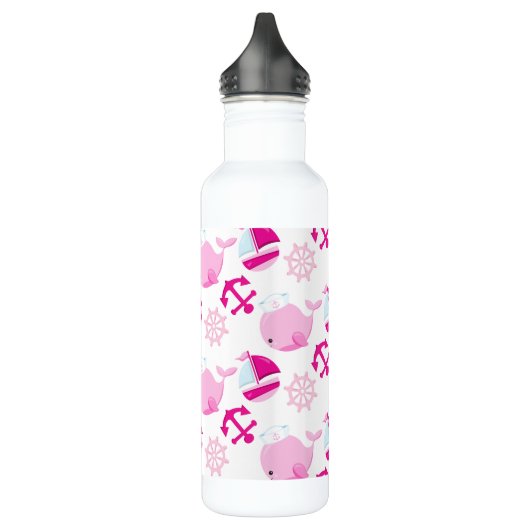 Walmuster, Niedliche Wale, rosa Wale Edelstahlflasche (Links)