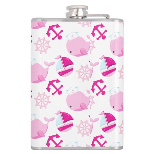 Walmuster, Niedliche Wale, rosa Wale Flachmann (Rückseite)