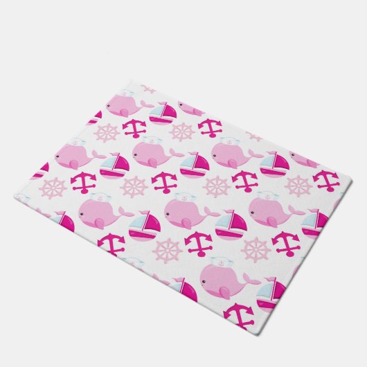 Walmuster, Niedliche Wale, rosa Wale Fußmatte (Schrägansicht)