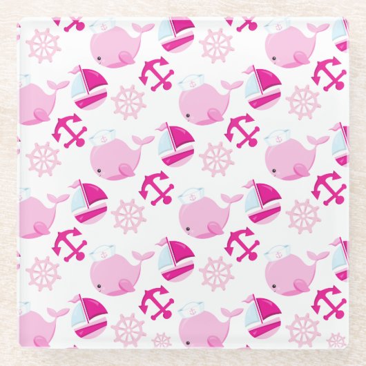 Walmuster, Niedliche Wale, rosa Wale Glasuntersetzer (Vorderseite)