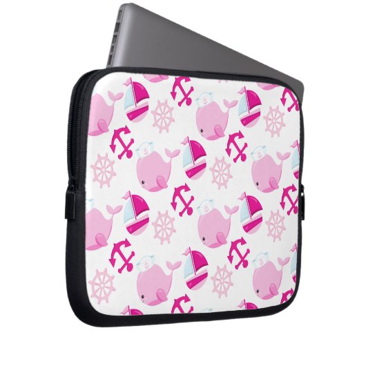 Walmuster, Niedliche Wale, rosa Wale Laptopschutzhülle (Vorne Rechts)