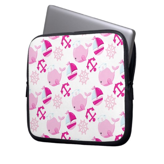 Walmuster, Niedliche Wale, rosa Wale Laptopschutzhülle (Vorderseite Links)