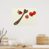 Walnuss Herzlöffel mit Erdbeeren Poster (Küche)