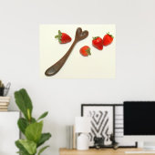 Walnuss Herzlöffel mit Erdbeeren Poster (Heimbüro)