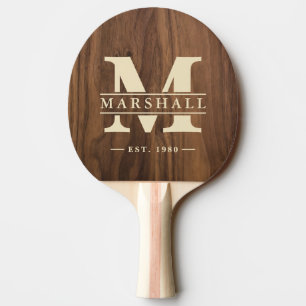 Walnuss Holz Monogramm & Namens-Overlay Tischtennis Schläger