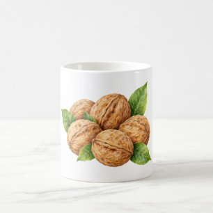 Walnüsse mit grünen Blättern Kaffeetasse