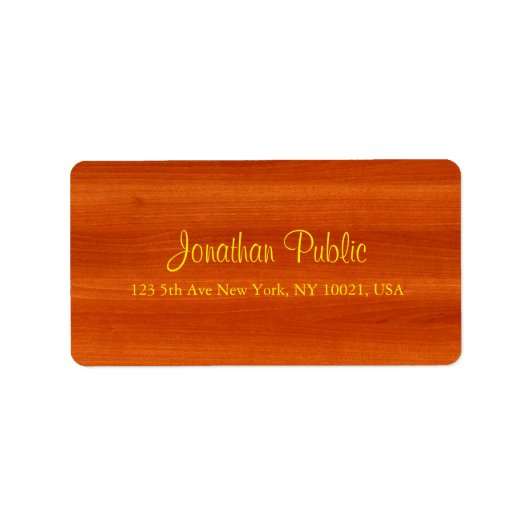 Walnut Wood Gold Script Elegant Luxuriöse Adresse Adressaufkleber (Vorne)