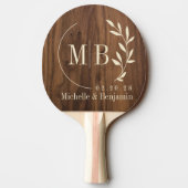 Walnut Wood Leaf Wedding Monogram Tischtennis Schläger (Rückseite)