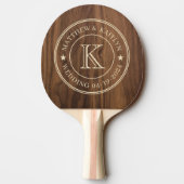 Walnut Wood Wedding Monogram Star Tischtennis Schläger (Rückseite)
