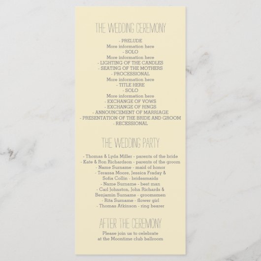 Walpaare romantische Hochzeitsprogramme Programm (Rückseite)