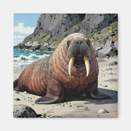 Walross auf einem Sandstrand | Süße Tiere Magnet
