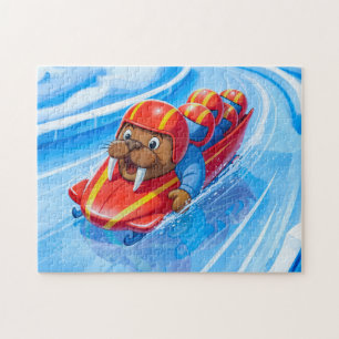 Walross rast die Strecke in einem schnellen Bob R Puzzle
