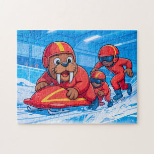 Walross startet einen Bobsleigh-Lauf auf einer sch Puzzle