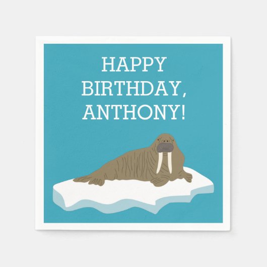 Walrus auf der Iceberg Custom Birthday Party Serviette (Vorderseite)
