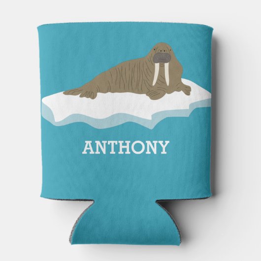 Walrus auf einer Iceberg-Illustration Personalisie Dosenkühler (Rückseite)