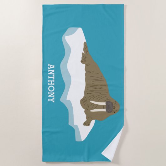 Walrus auf einer Iceberg-Illustration Personalisie Strandtuch (Vorderseite)