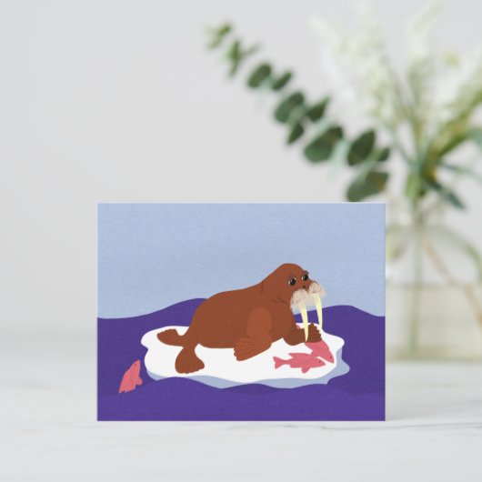 Walrus auf Iceberg mit Fisch Postkarte (Stehend Vorderseite)