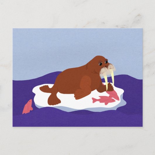 Walrus auf Iceberg mit Fisch Postkarte (Vorderseite)