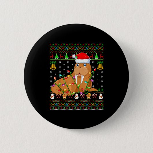 Walrus Christmas Lights Funny Santa Ugly Sweaters Button (Vorderseite)