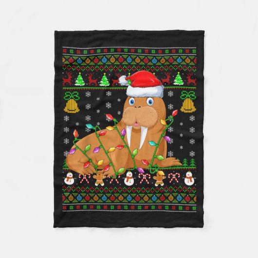 Walrus Christmas Lights Funny Santa Ugly Sweaters  Fleecedecke (Vorderseite)