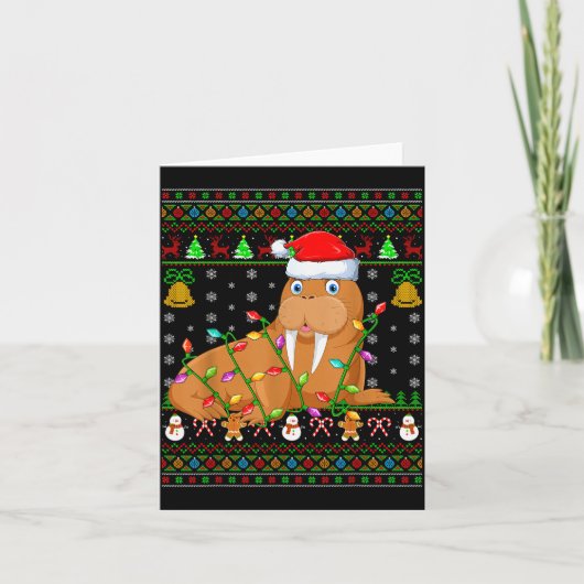 Walrus Christmas Lights Funny Santa Ugly Sweaters  Karte (Vorderseite)