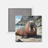 Walrus on a Sandy Beach  | Cute Animals Magnet (Vorderseite/Rückseite)
