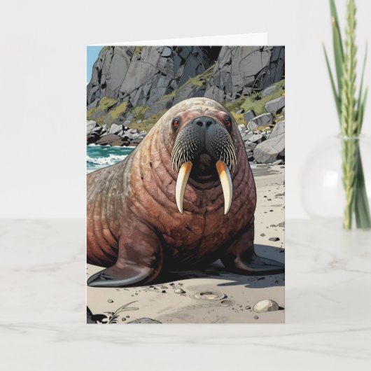 Walrus on a Sandy Beach | Just Checking In Karte (Vorderseite)