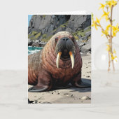 Walrus on a Sandy Beach | Just Checking In Karte (Gelbe Blume)