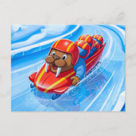 Walrus Racing Down the Track in a Fast Bobsleigh R Postkarte