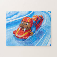 Walrus Racing Down the Track in a Fast Bobsleigh R