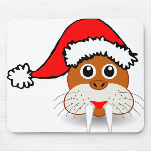 Walrus Siegel Fangs Animal Christmas Santa Claus Mousepad
