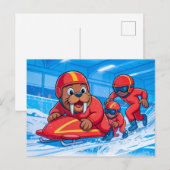Walrus Starting a Bobsleigh Run on a Snowy Track Postkarte (Vorne/Hinten)