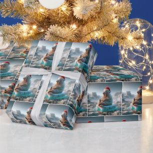 Walrus Tragend eine Weihnachtsmannmütze Geschenkpapier