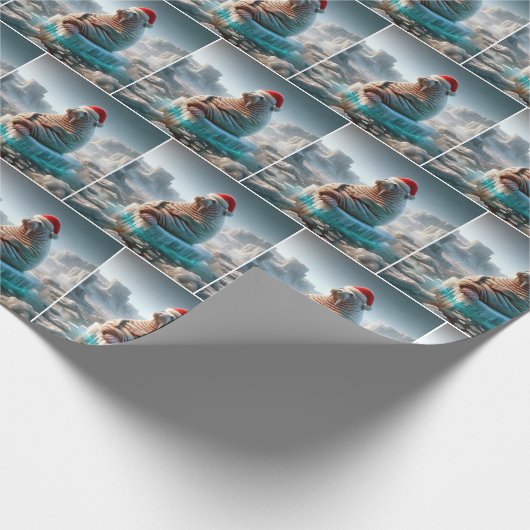 Walrus Tragend eine Weihnachtsmannmütze Geschenkpapier (Ecke)