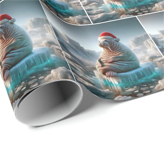 Walrus Tragend eine Weihnachtsmannmütze Geschenkpapier (Rolleneckpunkt)