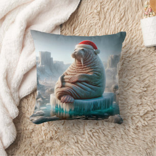 Walrus Tragend eine Weihnachtsmannmütze Kissen