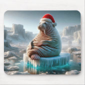 Walrus Tragend eine Weihnachtsmannmütze Mousepad (Vorne)