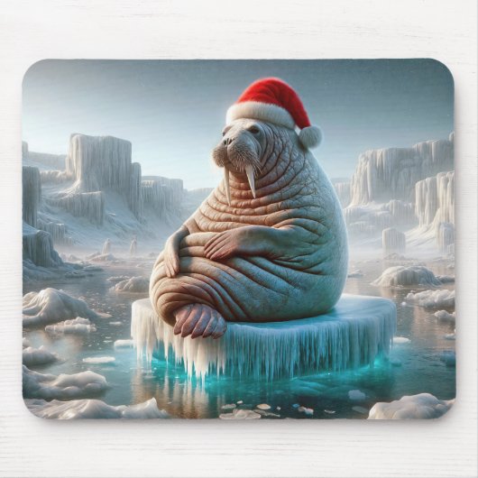 Walrus Tragend eine Weihnachtsmannmütze Mousepad (Vorne)